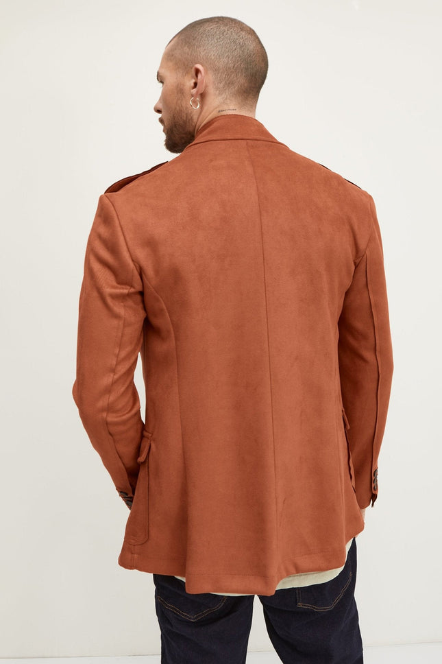 Men's Microsuede Safari Jacket - Brick Red | Ron Tomson