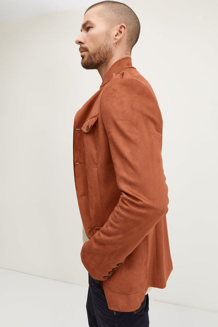 Men's Microsuede Safari Jacket - Brick Red | Ron Tomson