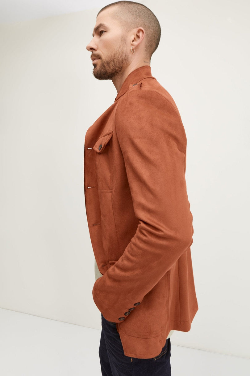 Men's Microsuede Safari Jacket - Brick Red | Ron Tomson