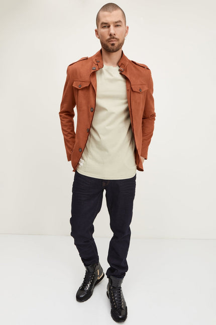 Men's Microsuede Safari Jacket - Brick Red | Ron Tomson