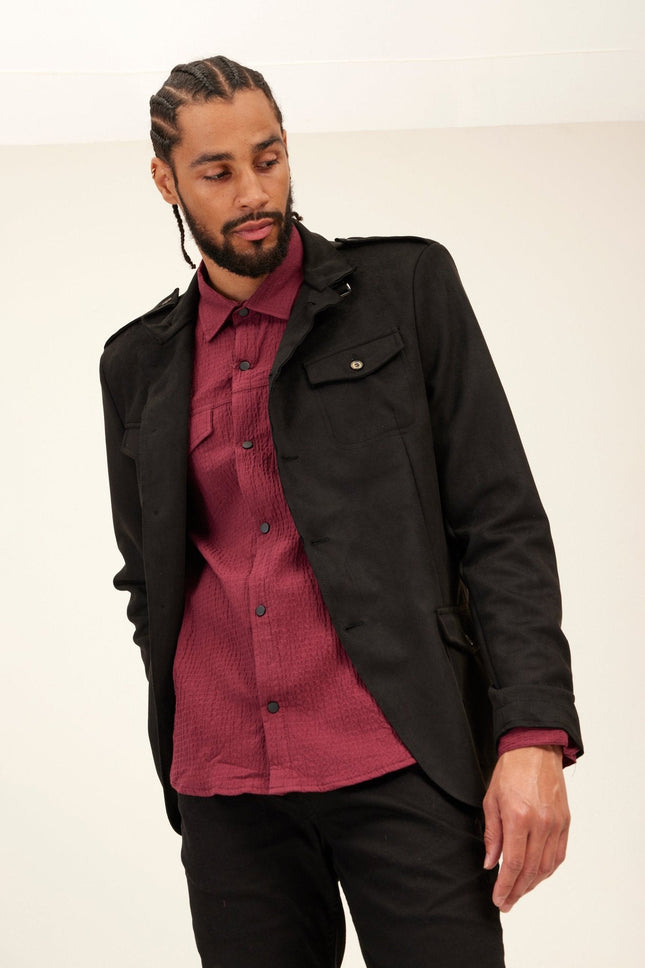 Men's Microsuede Safari Jacket - Black | Ron Tomson