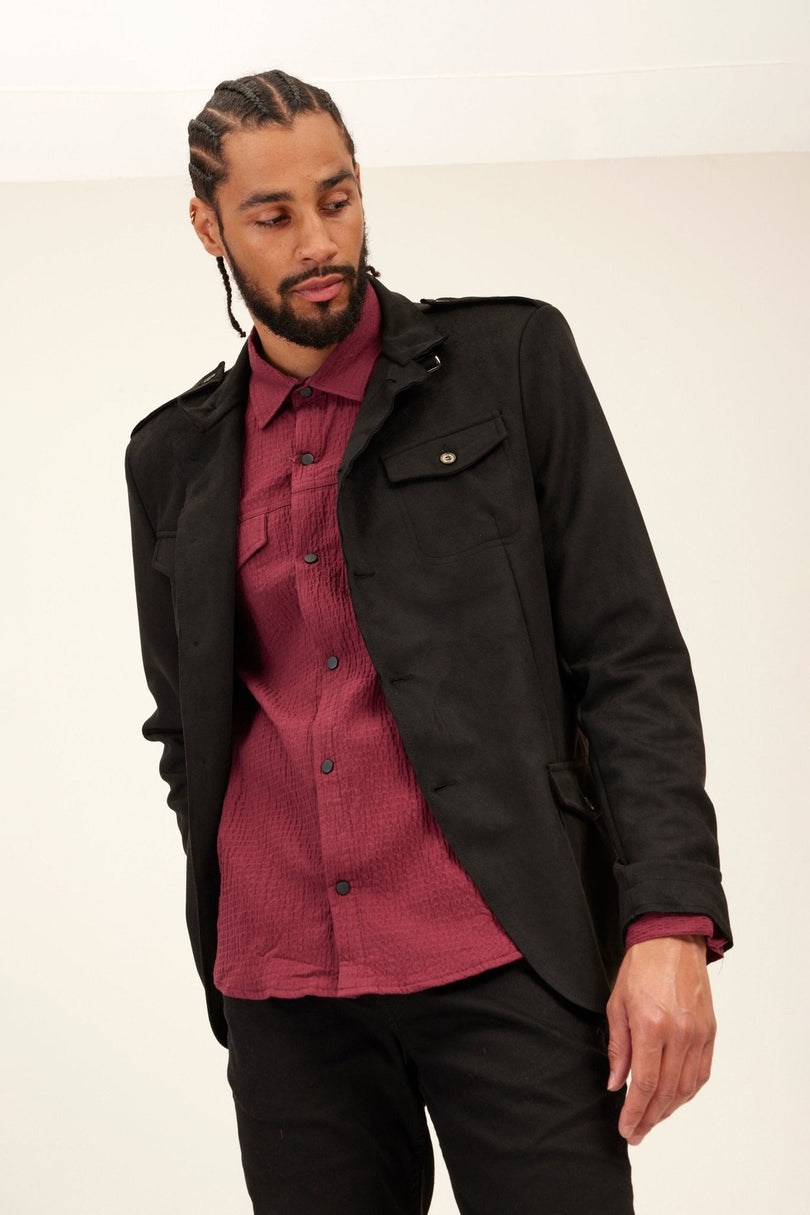 Men's Microsuede Safari Jacket - Black | Ron Tomson
