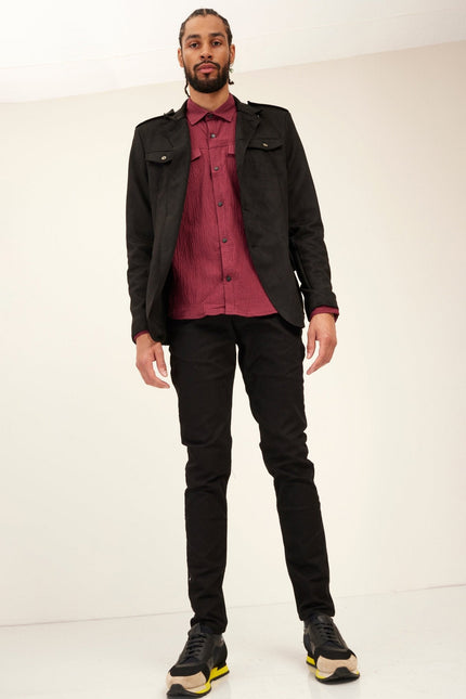 Men's Microsuede Safari Jacket - Black | Ron Tomson