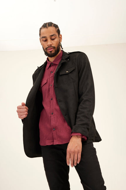 Men's Microsuede Safari Jacket - Black | Ron Tomson