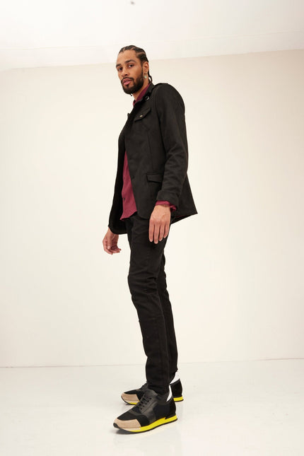 Men's Microsuede Safari Jacket - Black | Ron Tomson