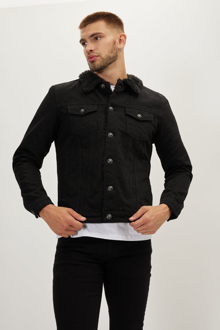 Men's Faux Shearling-Lined Bomber - Black | Ron Tomson