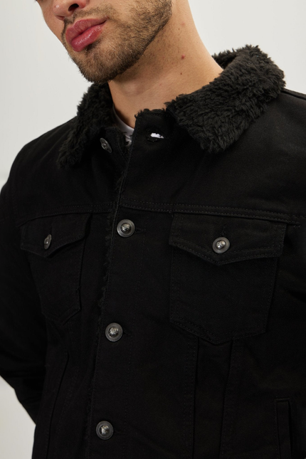 Men's Faux Shearling-Lined Bomber - Black | Ron Tomson