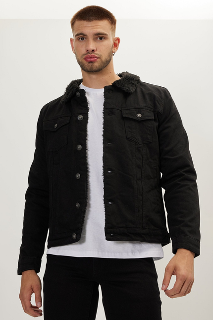 Men's Faux Shearling-Lined Bomber - Black | Ron Tomson