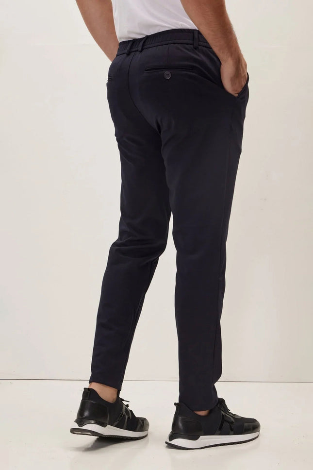 Men's Fitted Drawstring Casual Pants - Navy | Ron Tomson