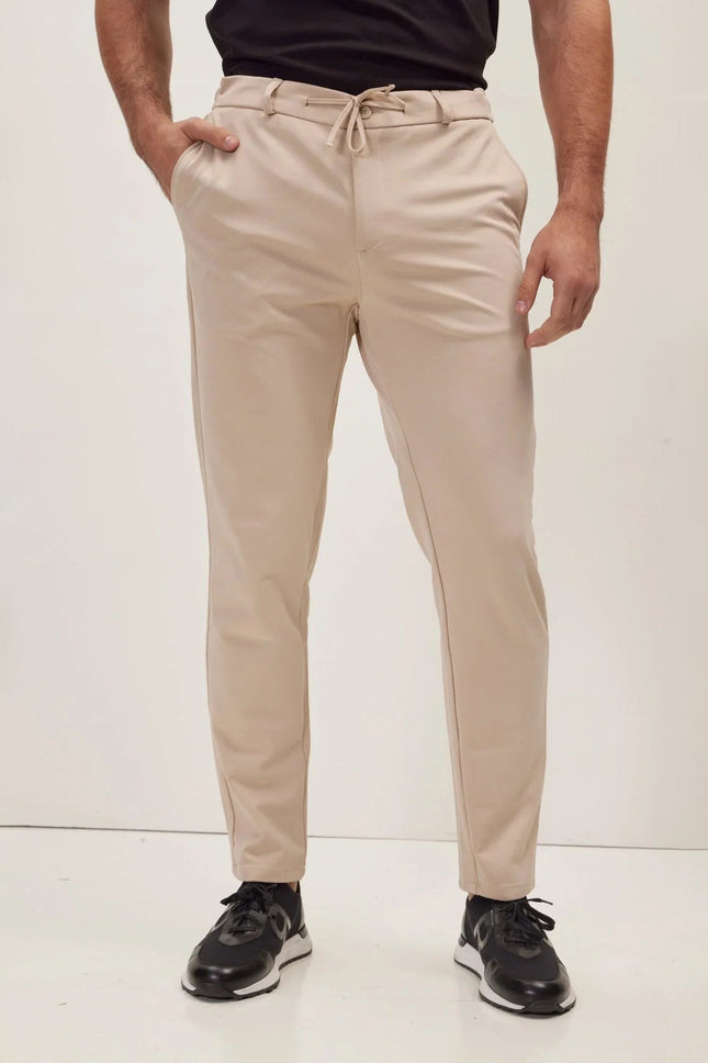 Men's Fitted Drawstring Casual Pants - Beige | Ron Tomson