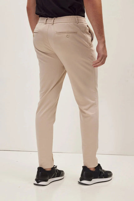 Men's Fitted Drawstring Casual Pants - Beige | Ron Tomson