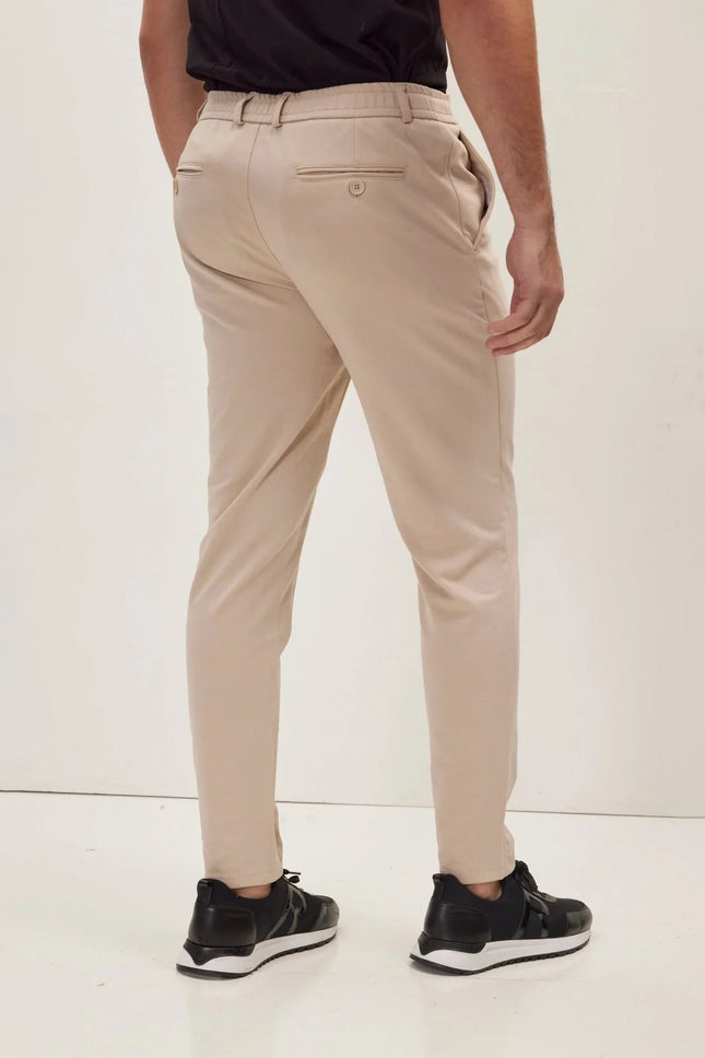 Men's Fitted Drawstring Casual Pants - Beige | Ron Tomson