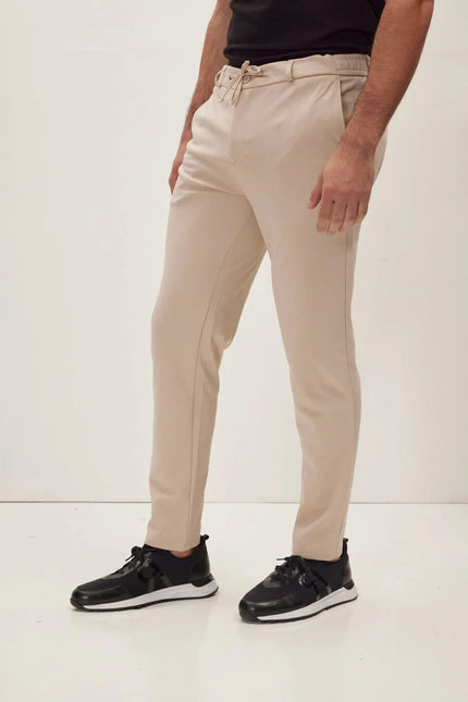 Men's Fitted Drawstring Casual Pants - Beige | Ron Tomson