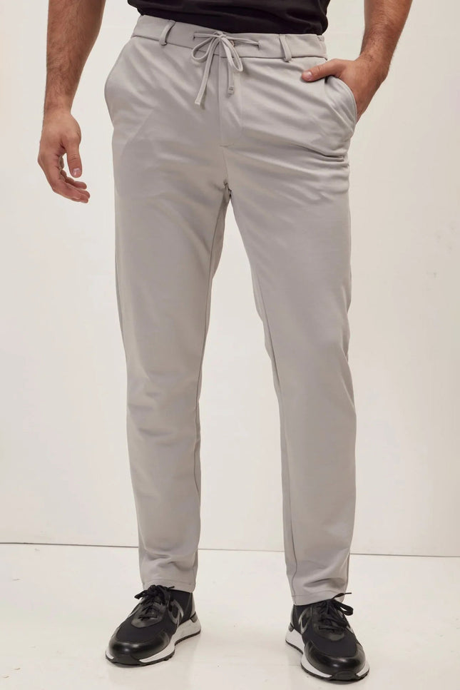 Fitted Drawstring Casual Pants - Grey