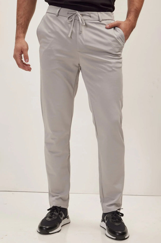 Men's Fitted Drawstring Casual Pants - Grey | Ron Tomson