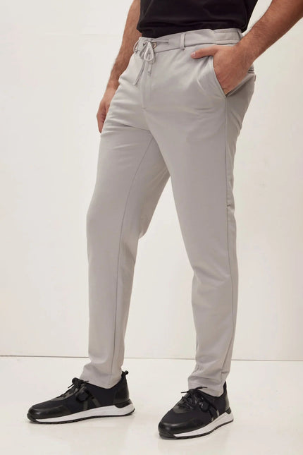 Men's Fitted Drawstring Casual Pants - Grey | Ron Tomson