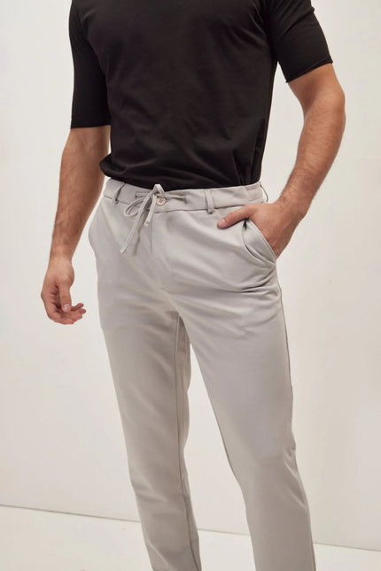 Men's Fitted Drawstring Casual Pants - Grey | Ron Tomson