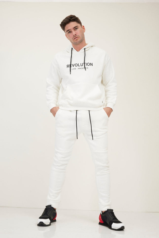 Men's Fitted Drawstring Joggers - White | Ron Tomson