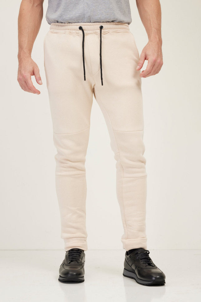 Men's Fitted Drawstring Jogger Pants - Stone | Ron Tomson