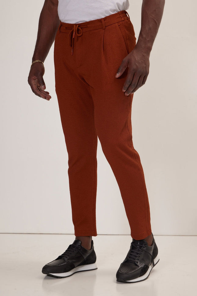 Men's Front Pleated Waffle Pants - Brown | Ron Tomson