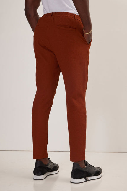 Men's Front Pleated Waffle Pants - Brown | Ron Tomson