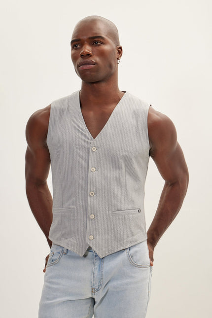 Men's Five Button Slim Vest - Grey | Ron Tomson