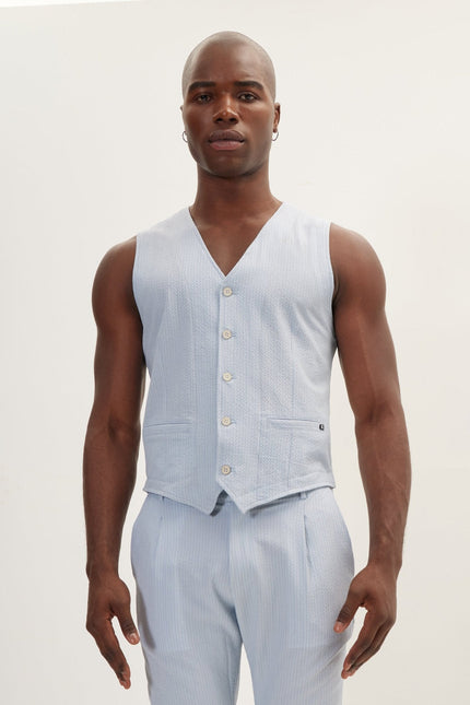 Men's Five Button Blue Vest | Ron Tomson
