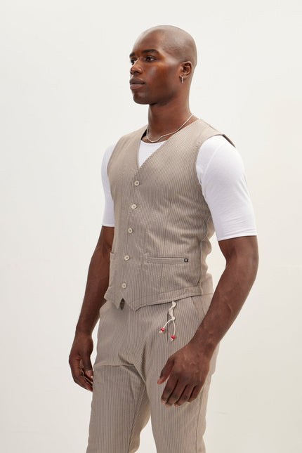 Men's Pinstripe Waistcoat - Brown | Ron Tomson