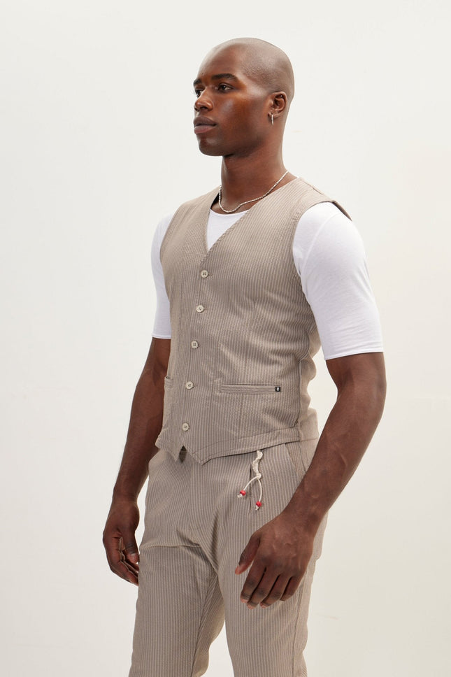 Men's Pinstripe Waistcoat - Brown | Ron Tomson