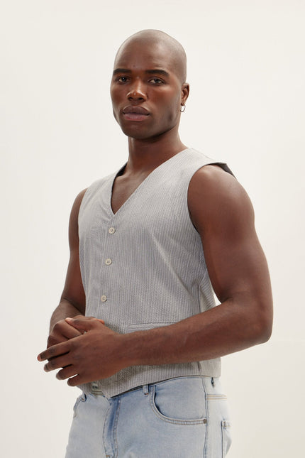 Men's Five Button Slim Vest - Grey | Ron Tomson