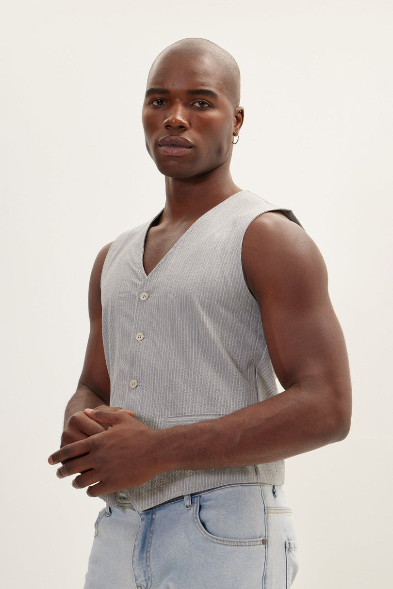 Men's Five Button Slim Vest - Grey | Ron Tomson