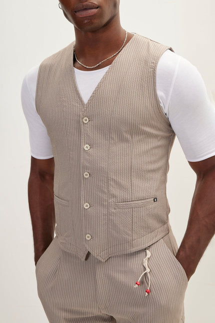 Men's Pinstripe Waistcoat - Brown | Ron Tomson