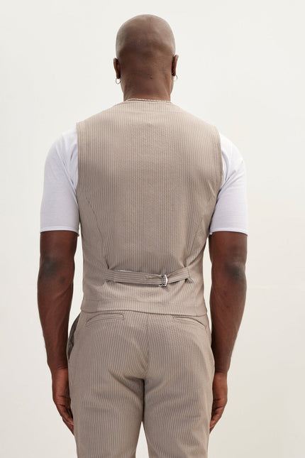 Men's Pinstripe Waistcoat - Brown | Ron Tomson