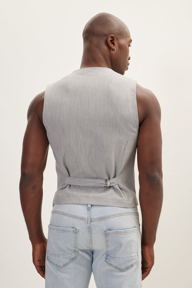 Men's Five Button Slim Vest - Grey | Ron Tomson