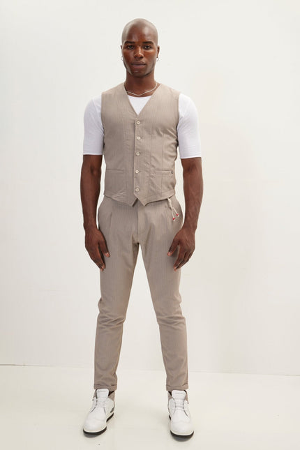 Men's Pinstripe Waistcoat - Brown | Ron Tomson