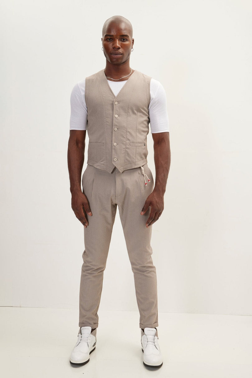 Men's Pinstripe Waistcoat - Brown | Ron Tomson