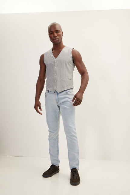 Men's Five Button Slim Vest - Grey | Ron Tomson