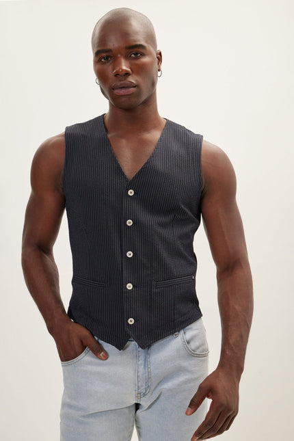 Men's Five Button Navy Vest | Ron Tomson