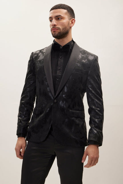Men's Shawl Lapel Velvet Tuxedo Jacket - Black | Ron Tomson