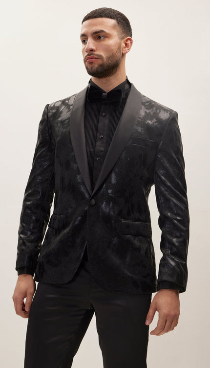 Shawl Lapel Velvet Tuxedo Jacket - Black