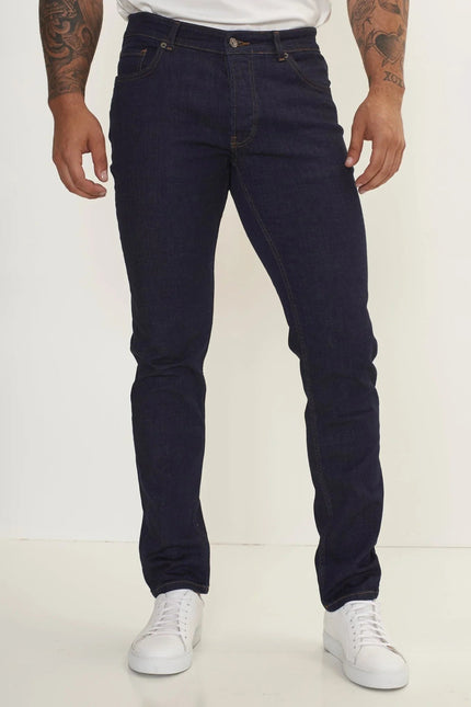 Men's Fitted Tapered Denim Jeans - Navy | Ron Tomson