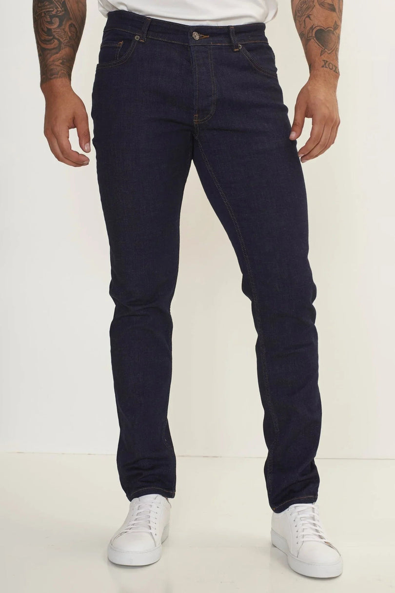 Men's Fitted Tapered Denim Jeans - Navy | Ron Tomson
