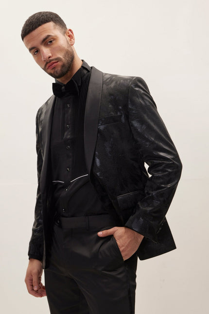 Men's Shawl Lapel Velvet Tuxedo Jacket - Black | Ron Tomson
