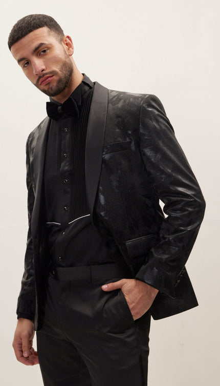 Shawl Lapel Velvet Tuxedo Jacket - Black
