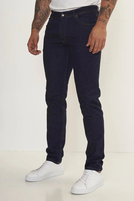 Men's Fitted Tapered Denim Jeans - Navy | Ron Tomson
