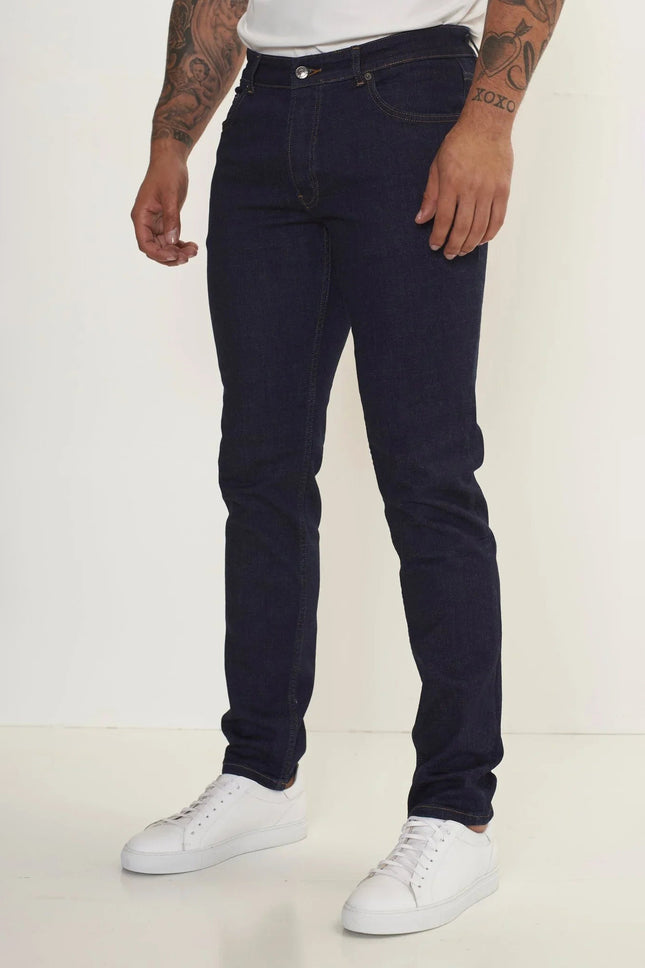 Men's Fitted Tapered Denim Jeans - Navy | Ron Tomson