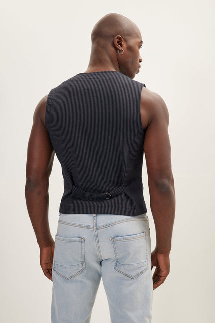 Men's Five Button Navy Vest | Ron Tomson