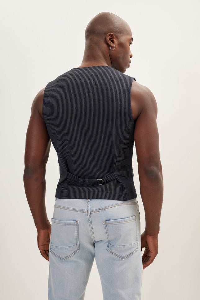 Men's Five Button Navy Vest | Ron Tomson