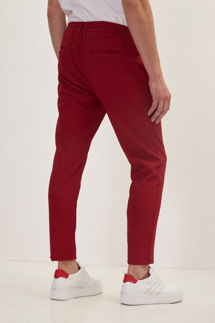 Men's Pleated Waffle Cotton Pants - Burgundy | Ron Tomson