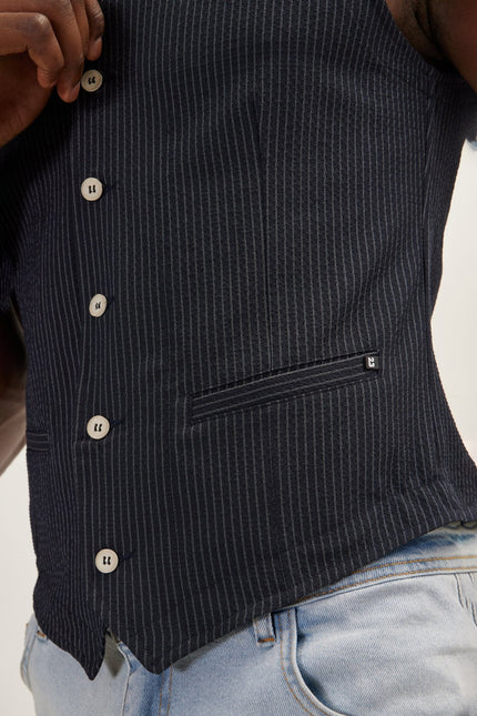 Men's Five Button Navy Vest | Ron Tomson